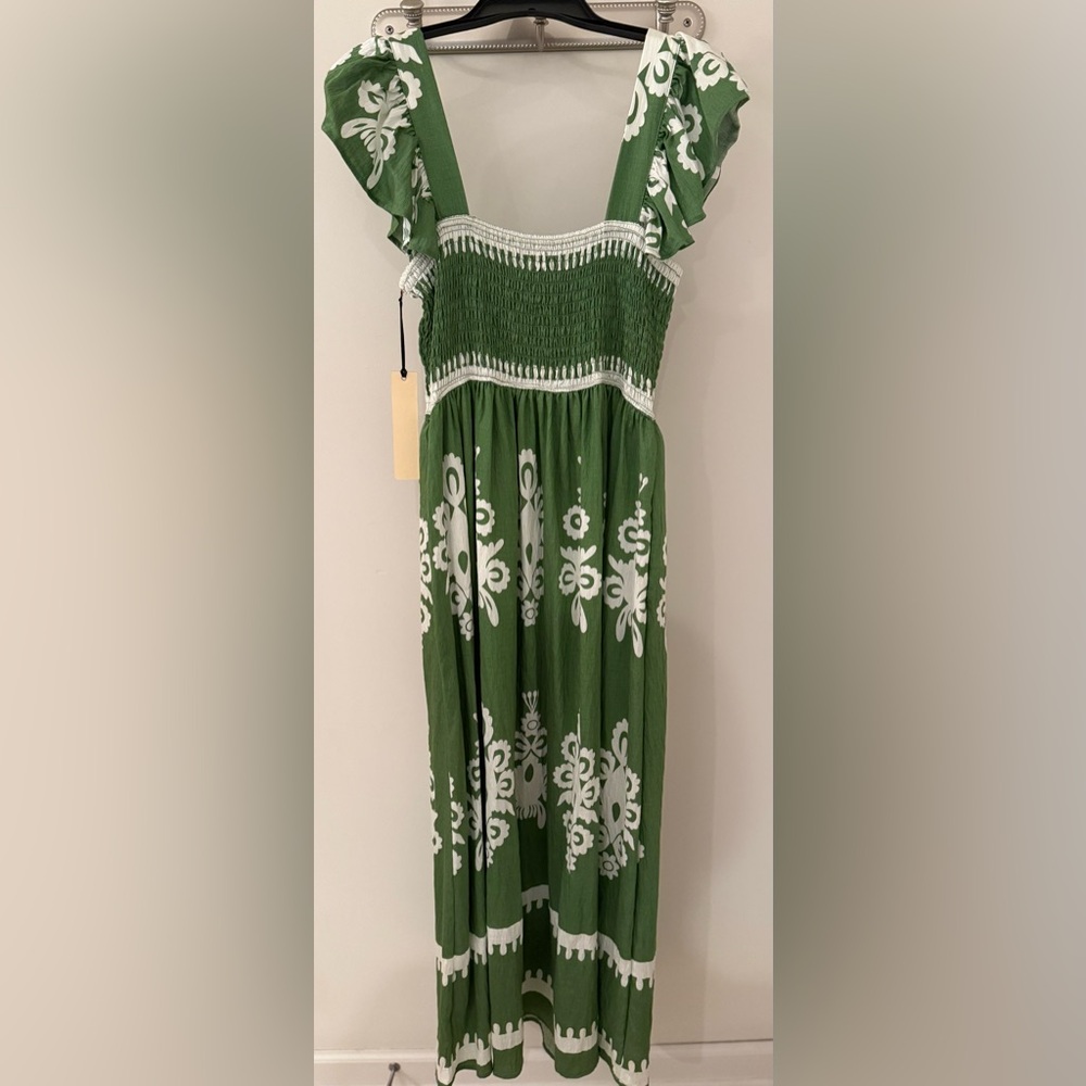 Green Maxi Dress with White Pattern - Picture 2 of 3